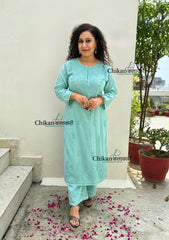 Heer Cotton Chikankari Kurti Set - English Green