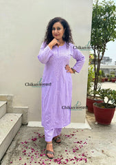 Heer Cotton Chikankari Kurti Set - Lavender