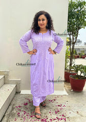 Heer Cotton Chikankari Kurti Set - Lavender