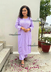 Heer Cotton Chikankari Kurti Set - Lavender