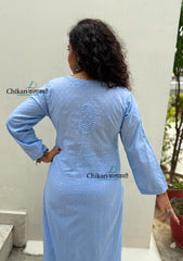 Heer Cotton Chikankari Kurti Set - Powder Blue