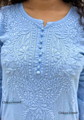 Heer Cotton Chikankari Kurti Set - Powder Blue