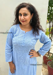 Heer Cotton Chikankari Kurti Set - Powder Blue
