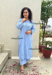 Heer Cotton Chikankari Kurti Set - Powder Blue