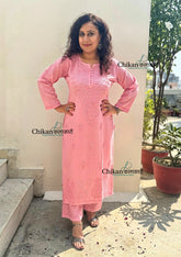 Heer Cotton Chikankari Kurti Set - Pastel Pink