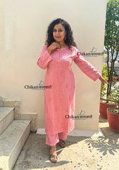 Heer Cotton Chikankari Kurti Set - Pastel Pink