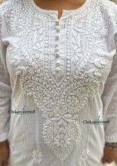 Heer Cotton Chikankari Kurti Set - White