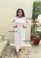 Heer Cotton Chikankari Kurti Set - White