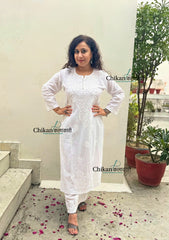 Heer Cotton Chikankari Kurti Set - White