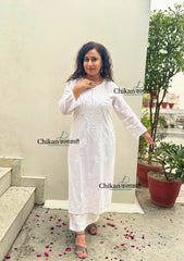 Heer Cotton Chikankari Kurti Set - White