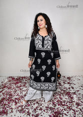 Hoor Modal Chikankari Kurti | Black chikankari kurti | lakhnavi kurta | chicken curry kurti | lucknowi chikankari kurti