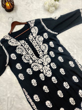 Rubab Black Rayon Chikankari Kurti - Plus Size