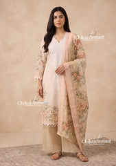 Ibaadat Cream Cotton Straight Suit Set With Dupatta