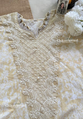 Ibaadat Beige Cotton Straight Suit Set With Dupatta