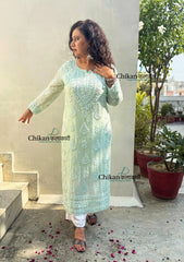 Inaaya Viscose Chikankari Kurti - Mint Green