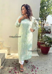 Inaaya Viscose Chikankari Kurti - Mint Green