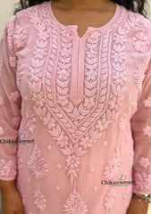 Inaaya Viscose Chikankari Kurti - Pink