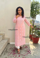 Inaaya Viscose Chikankari Kurti - Pink