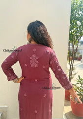 Inaaya Viscose Chikankari Kurti - Plum Rose