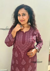 Inaaya Viscose Chikankari Kurti - Plum Rose