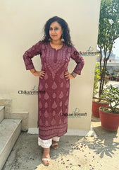 Inaaya Viscose Chikankari Kurti - Plum Rose