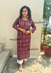 Inaaya Viscose Chikankari Kurti - Plum Rose