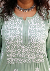 Iqra Rayon Chikankari Kurti - Green