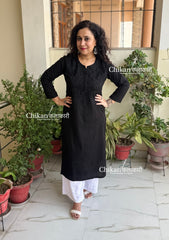 Ira Cotton Chikankari Kurti - Black