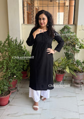 Ira Cotton Chikankari Kurti - Black