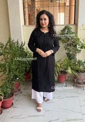 Ira Cotton Chikankari Kurti - Black