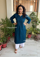 Ira Cotton Chikankari Kurti - Blue