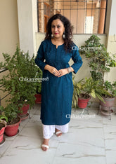 Ira Cotton Chikankari Kurti - Blue