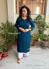 Ira Cotton Chikankari Kurti - Blue