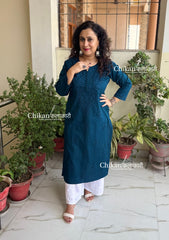Ira Cotton Chikankari Kurti - Blue