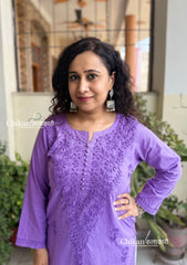 Ira Cotton Chikankari Kurti - Lavender