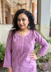 Ira Cotton Chikankari Kurti - Mauve