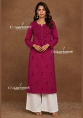 Ira Cotton Chikankari Kurti - Mulberry Pink