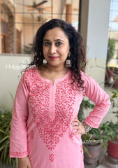 Ira Cotton Chikankari Kurti - Peach