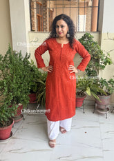 Ira Cotton Chikankari Kurti - Rust