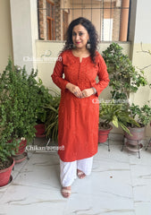 Ira Cotton Chikankari Kurti - Rust