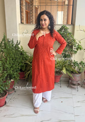 Ira Cotton Chikankari Kurti - Rust
