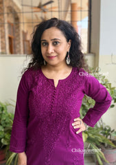 Ira Cotton Chikankari Kurti - Wine