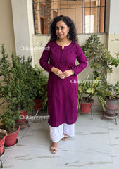 Ira Cotton Chikankari Kurti - Wine