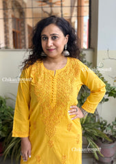 Ira Cotton Chikankari Kurti - Yellow