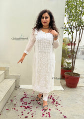 Jannat White Viscose Chikankari Kurti