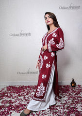 Jasmine Modal Lucknowi Chikankari Kurta | lucknow chikan kurti | lakhnavi kurti | chicken curry kurti | house of chikankari