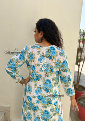 Jhalak Blue Mulmul Chikankari kurti