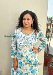 Jhalak Blue Mulmul Chikankari kurti