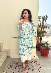 Jhalak Blue Mulmul Chikankari kurti