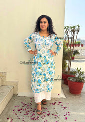 Jhalak Blue Mulmul Chikankari kurti